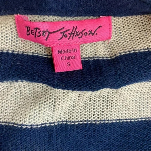 Betsey Johnson S blue/cream stripe ombre button up cardigan Y2K Retro Preppy - Picture 2 of 4